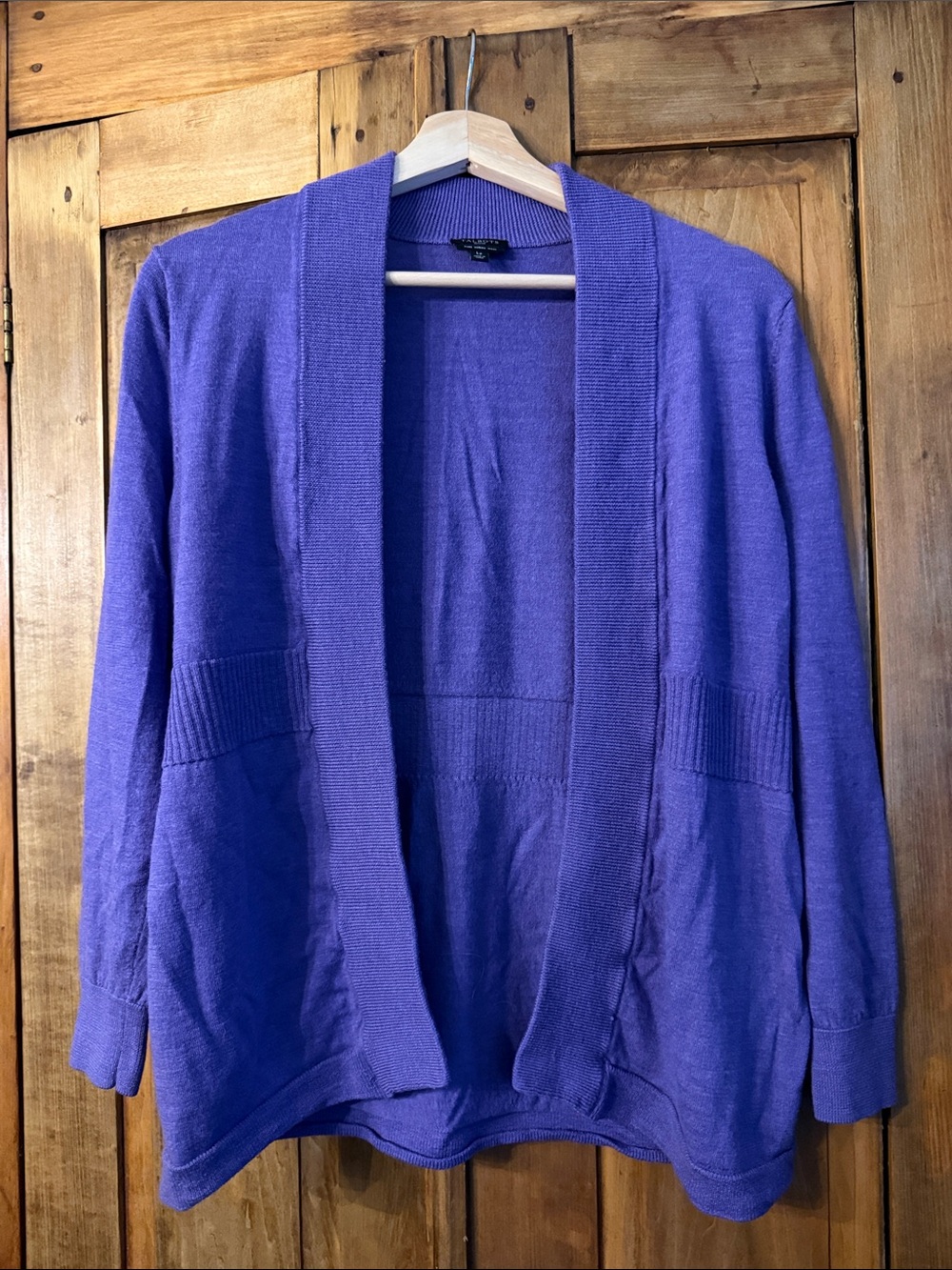 Talbots PL 100% Merino Wool Purple Open-Front Cardigan Work Business Casual